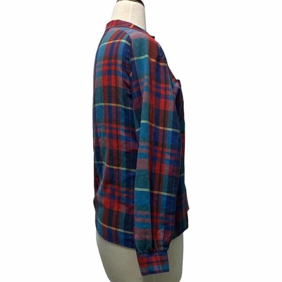 Vintage 80s Shirt Button Down Shirt Stop Plaid Chest Pockets Long Sleeve Blue 12 - Picture 5 of 13